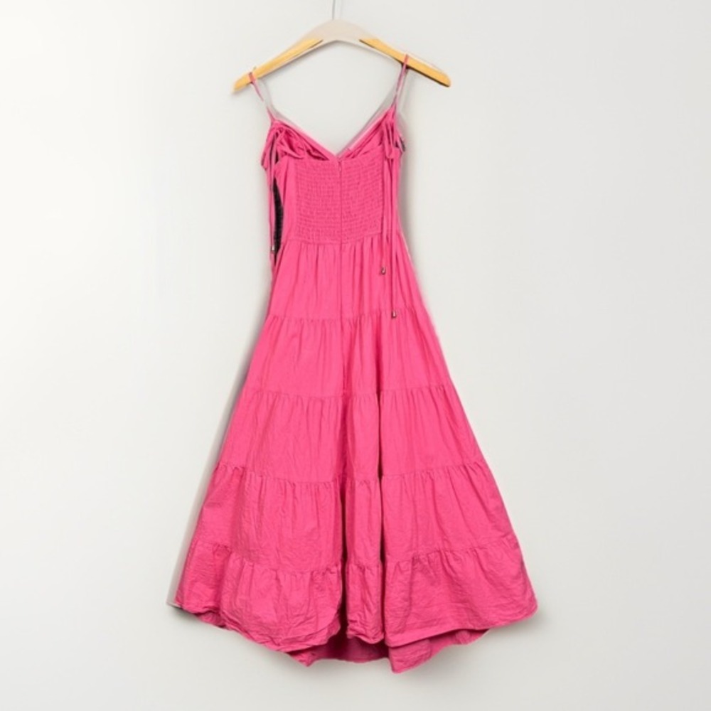 Pink Diamond Maxi Dress Twist Front Smocked Tiered Coquette Cotton Sundress - Picture 2 of 13